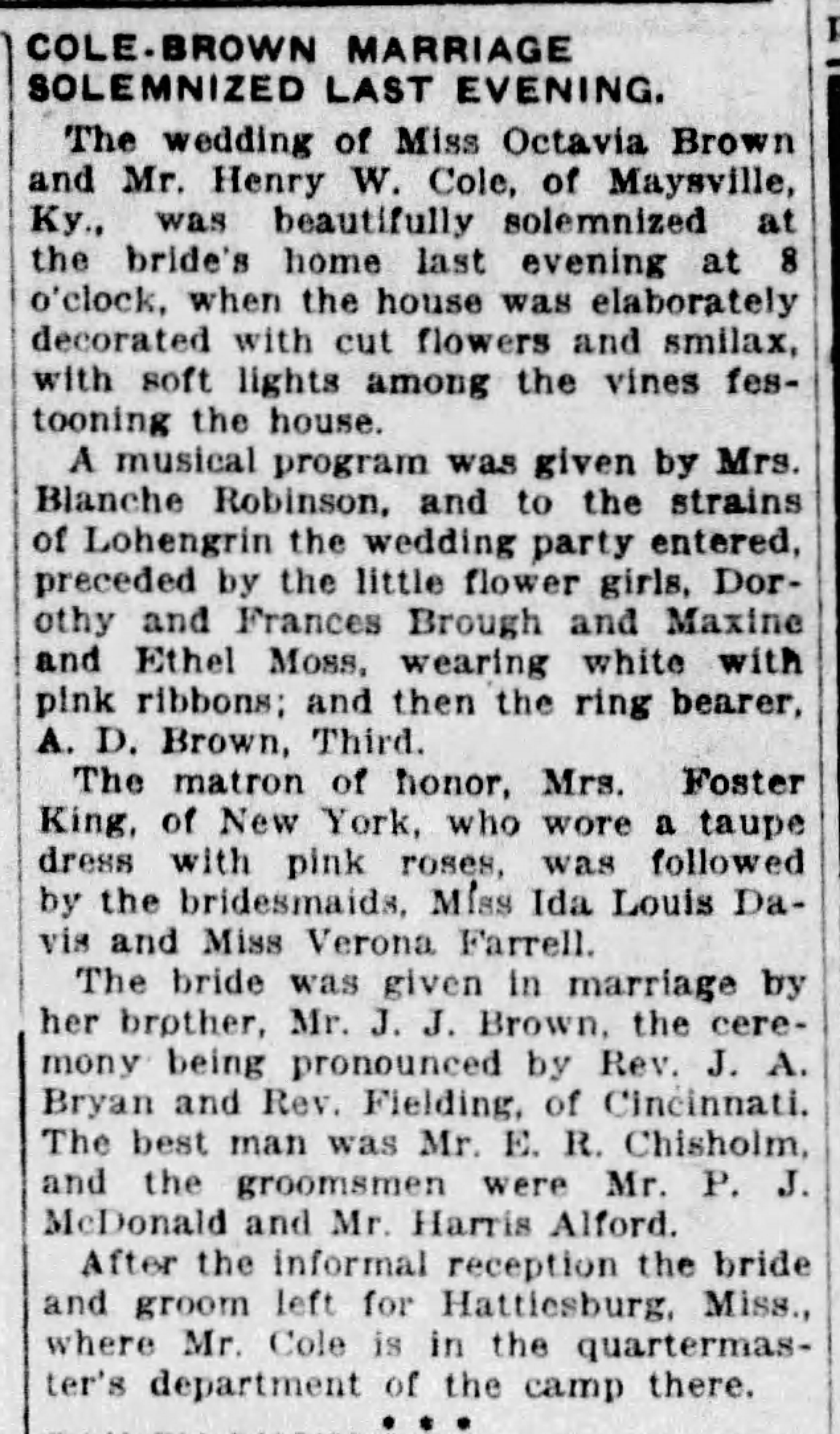 Octavia Brown-Henry W. Cole